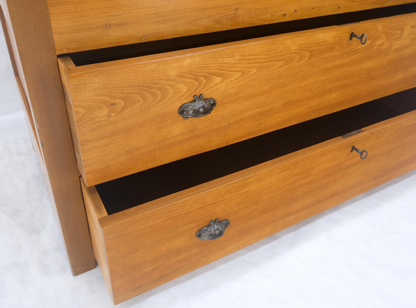 Large Antique Pine Two Bottom Drawers Trunk Hope Chest Blanket Chest Keyed MINT!