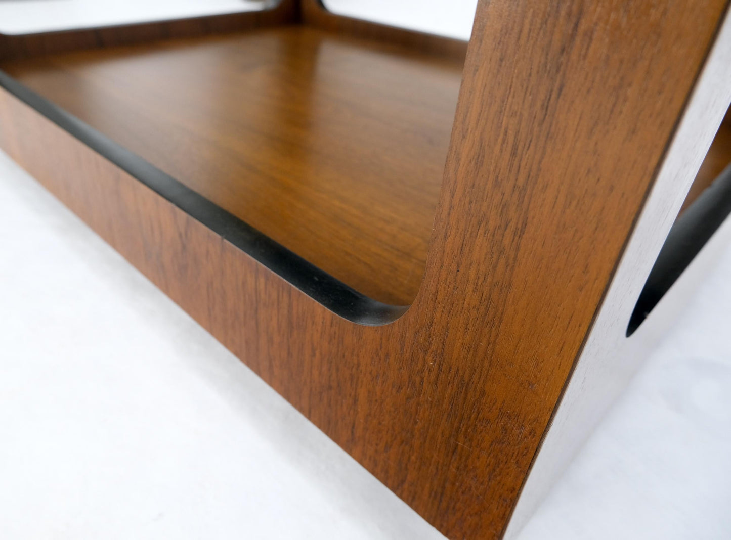 EstablishedLines Cube Shape Rectangular Smoked Glass Oiled Walnut Side End Table