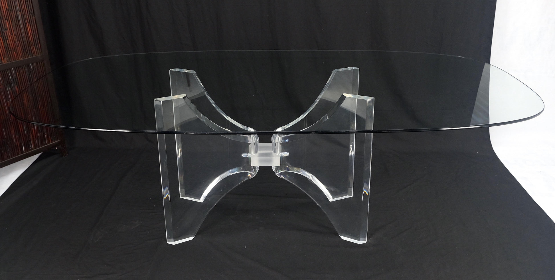 EstablishedLines Oval Boat Shape Glass Top Butterfly Lucite Base 88" Long Dining Conference Table