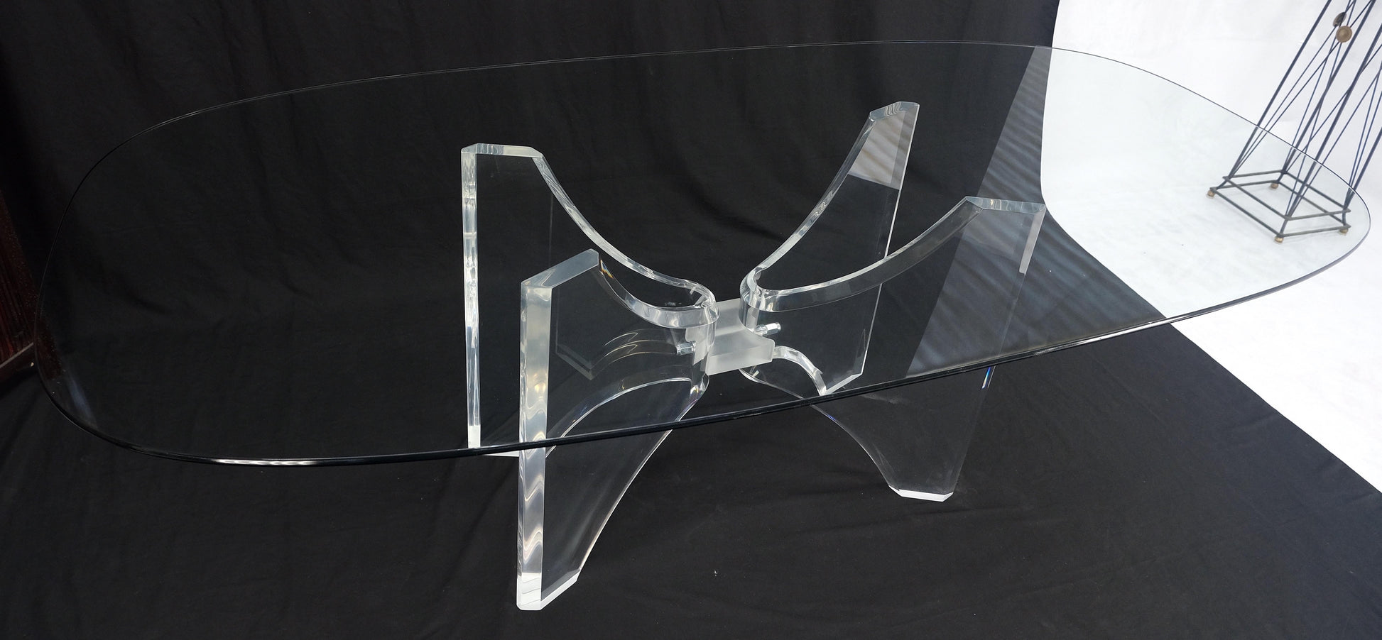 EstablishedLines Oval Boat Shape Glass Top Butterfly Lucite Base 88" Long Dining Conference Table