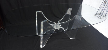 EstablishedLines Oval Boat Shape Glass Top Butterfly Lucite Base 88" Long Dining Conference Table