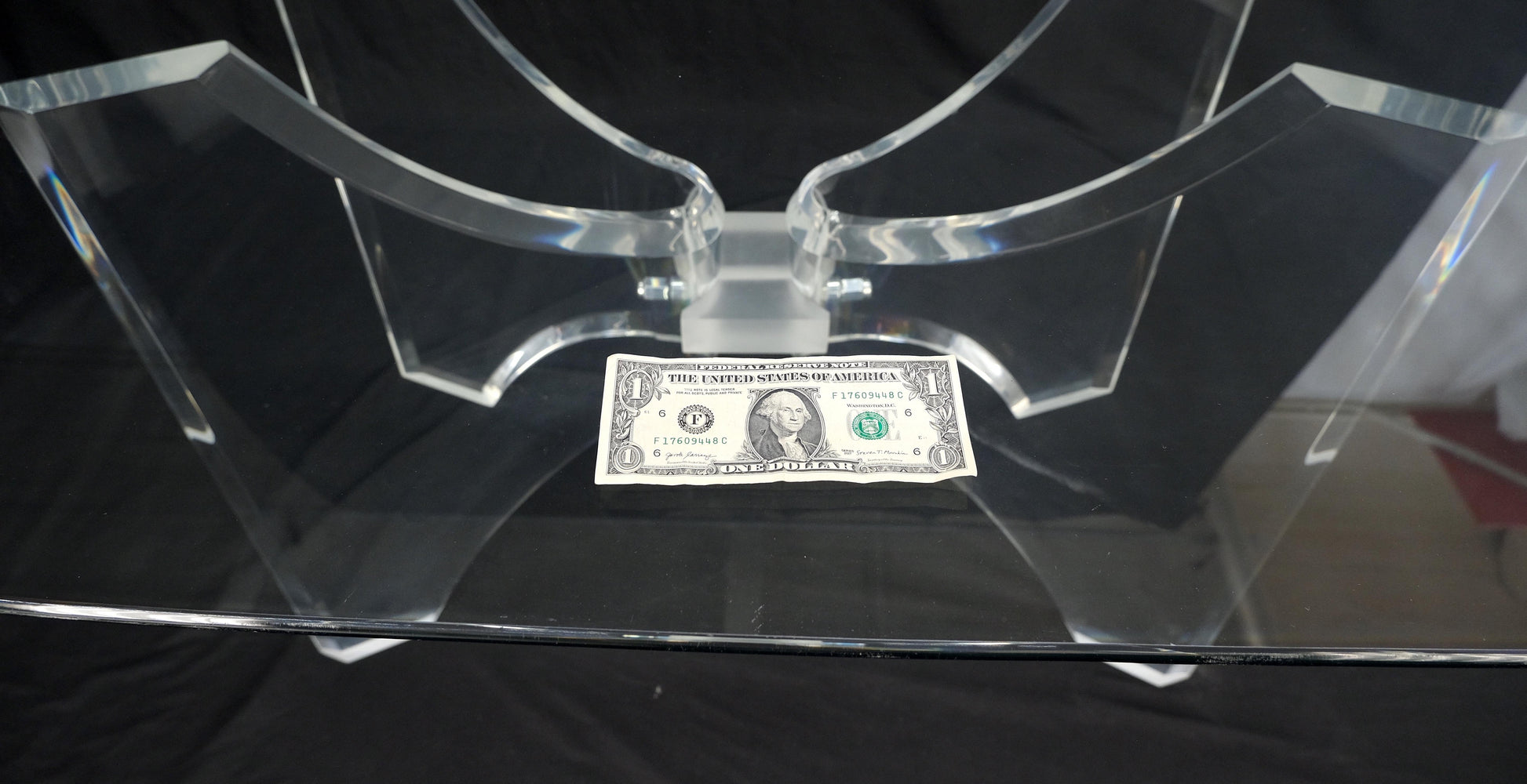 EstablishedLines Oval Boat Shape Glass Top Butterfly Lucite Base 88" Long Dining Conference Table