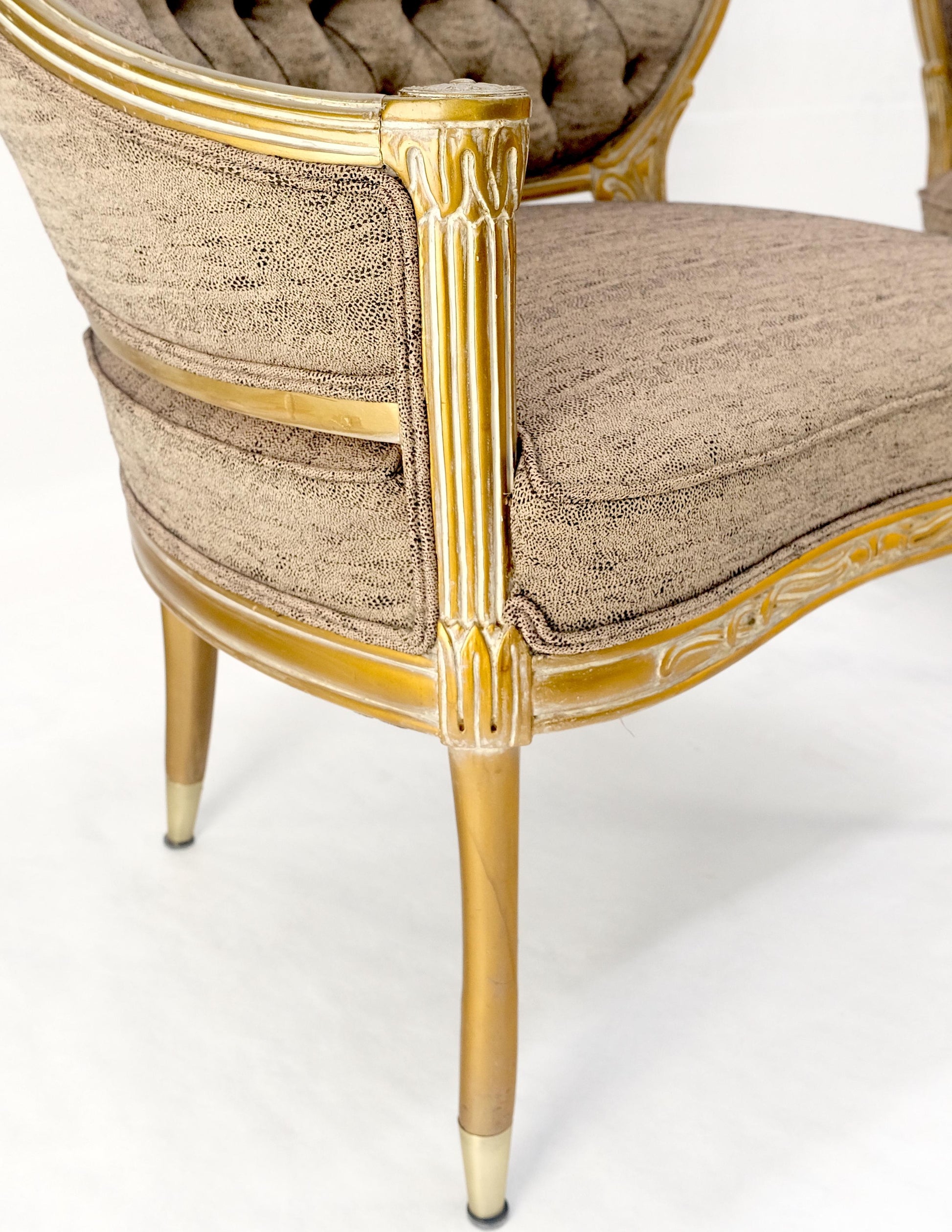 EstablishedLines Pair Gold Gilt Carved Frame New Upholstery Tufted Back Fire Side Lounge Chairs