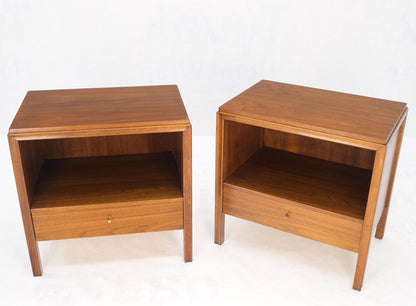 EstablishedLines Pair Finished Back Danish Mid Century Modern One Drawer Walnut Night Stands MINT