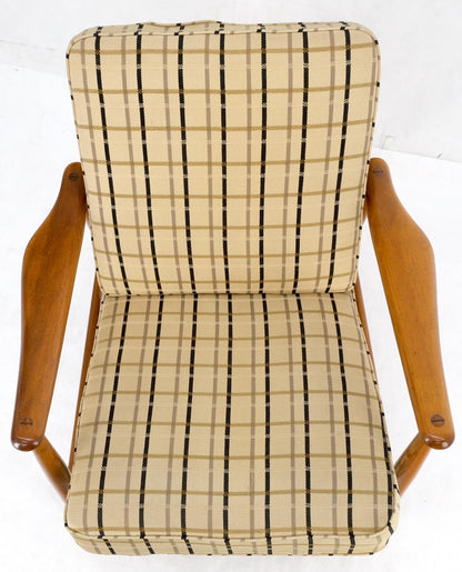 EstablishedLines John Stuart Mid Century Danish Modern Plaid Pattern Upholstery Teak Lounge Chair