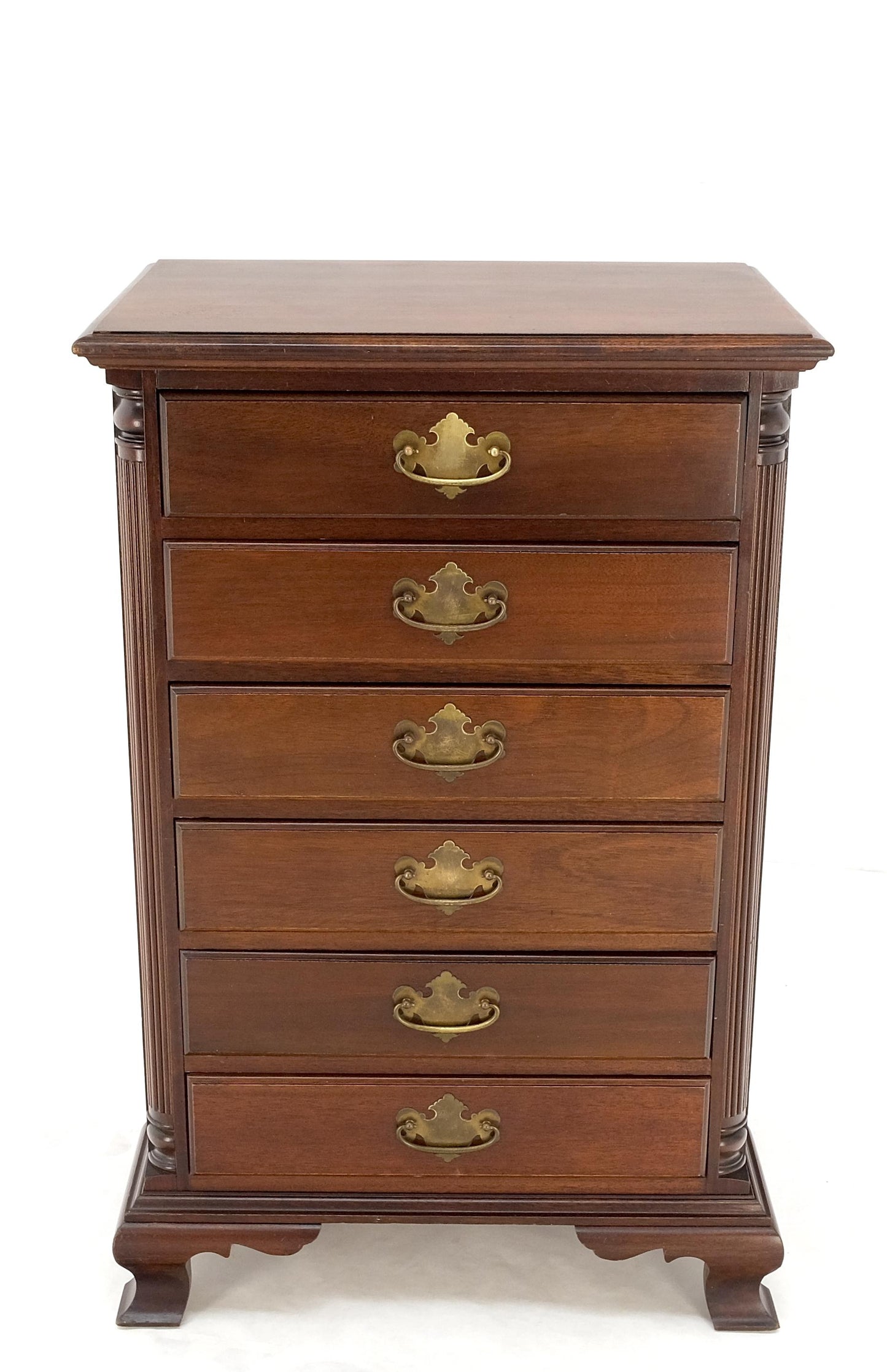 EstablishedLines Bracket Feet Mahogany 6 Drawers Brass Pulls Tall Lingerie Chest Dresser Cabinet