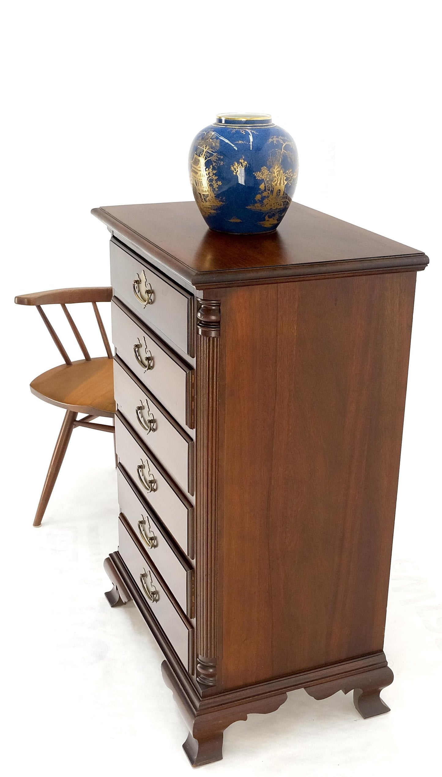 EstablishedLines Bracket Feet Mahogany 6 Drawers Brass Pulls Tall Lingerie Chest Dresser Cabinet