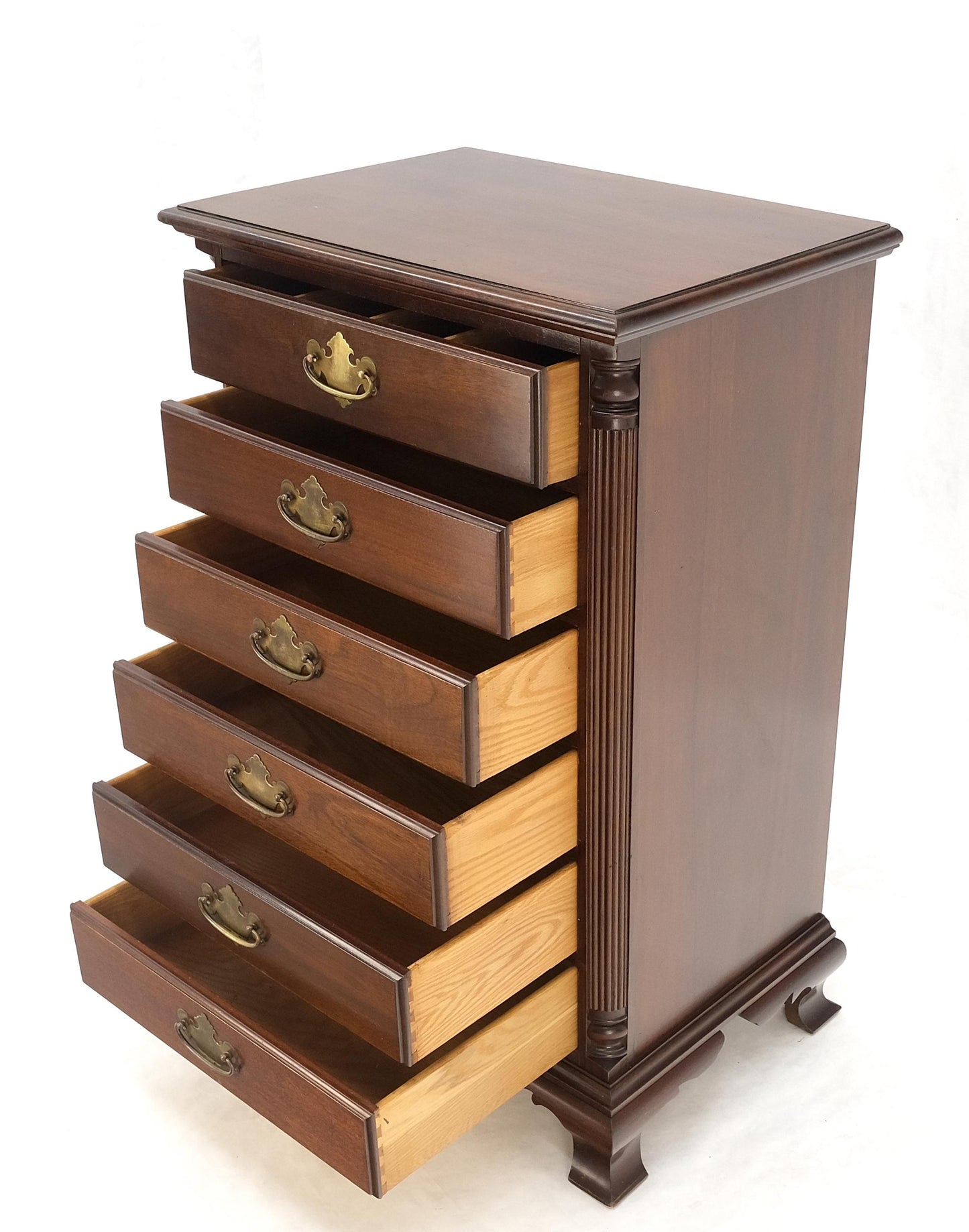 EstablishedLines Bracket Feet Mahogany 6 Drawers Brass Pulls Tall Lingerie Chest Dresser Cabinet