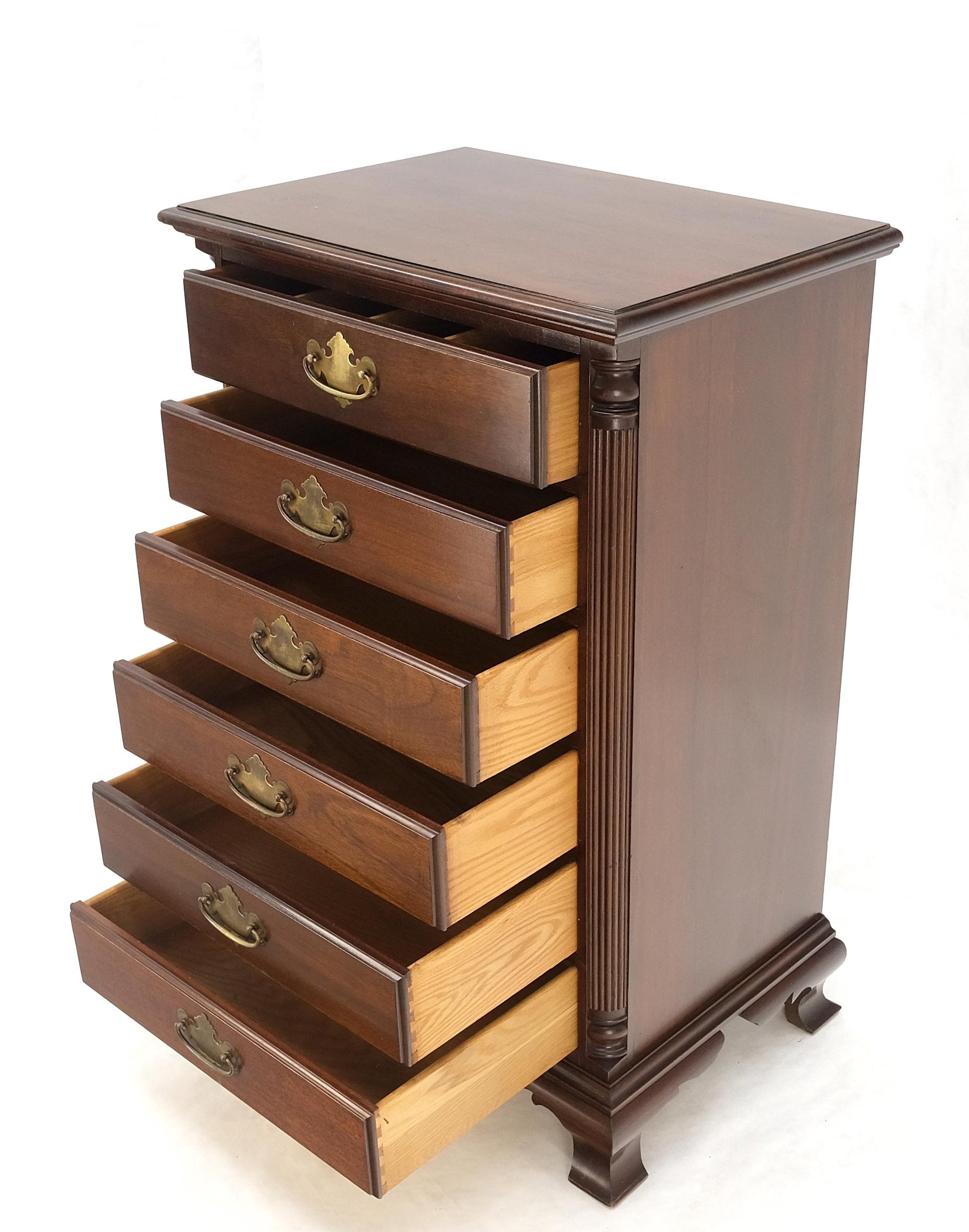 EstablishedLines Bracket Feet Mahogany 6 Drawers Brass Pulls Tall Lingerie Chest Dresser Cabinet
