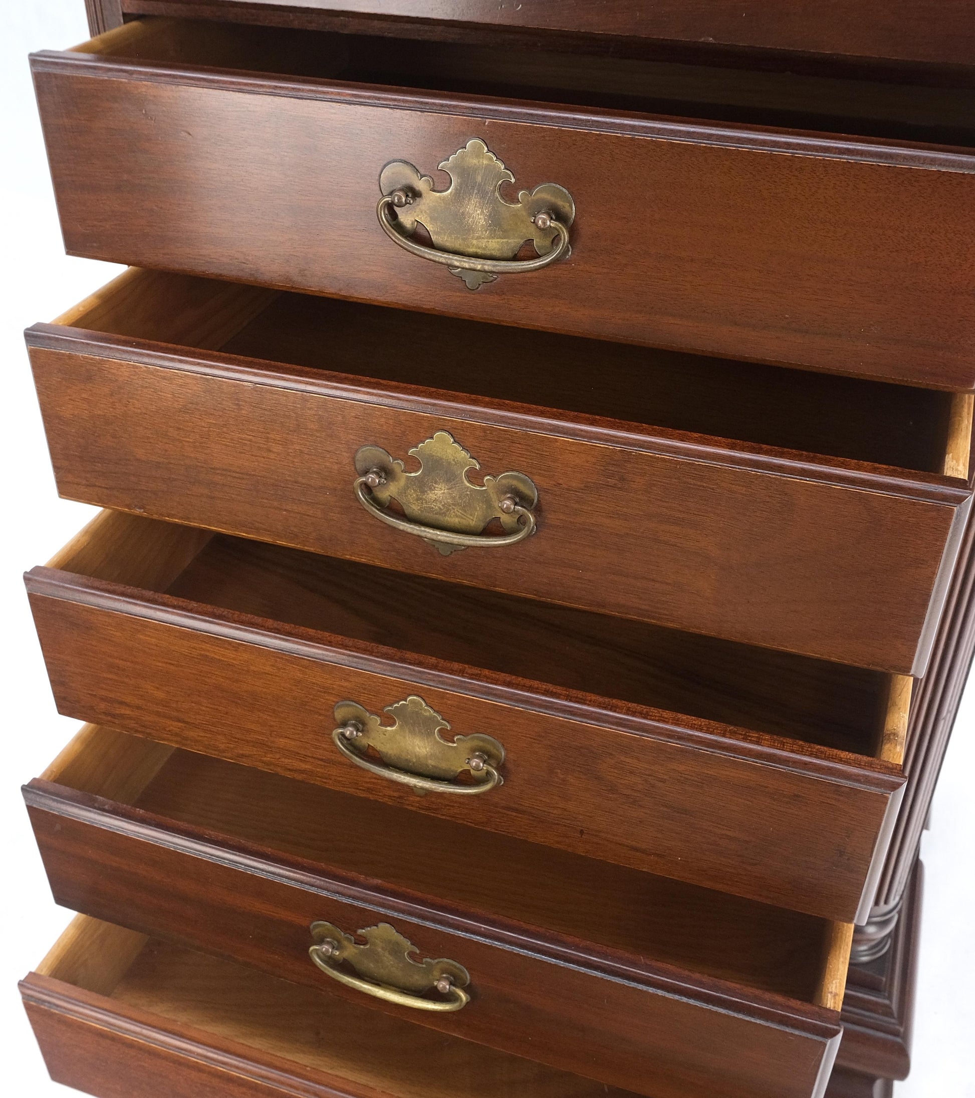 EstablishedLines Bracket Feet Mahogany 6 Drawers Brass Pulls Tall Lingerie Chest Dresser Cabinet