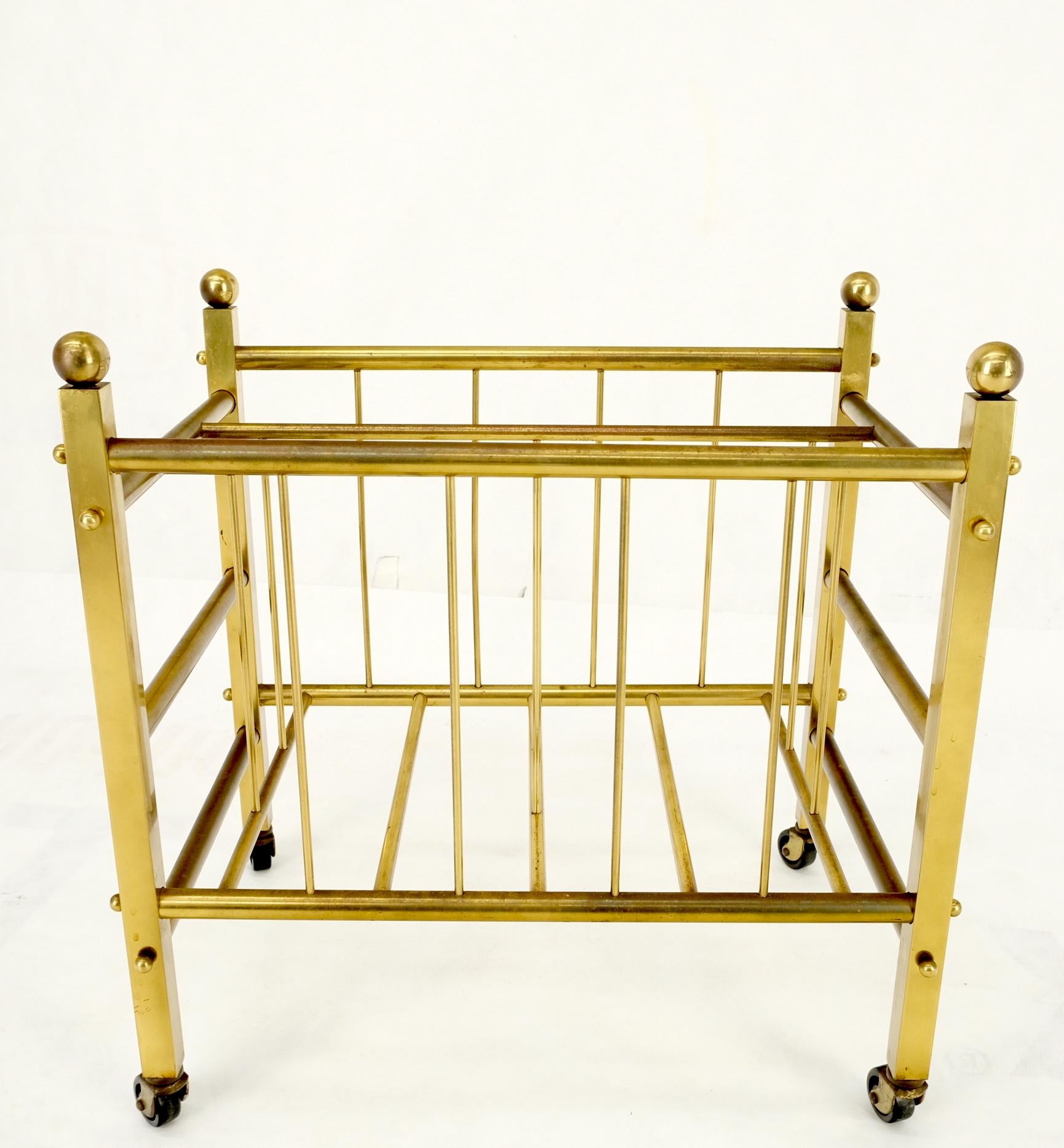 EstablishedLines Solid Brass Tube Design Mid-Century Modern Magazine Stand on Casters