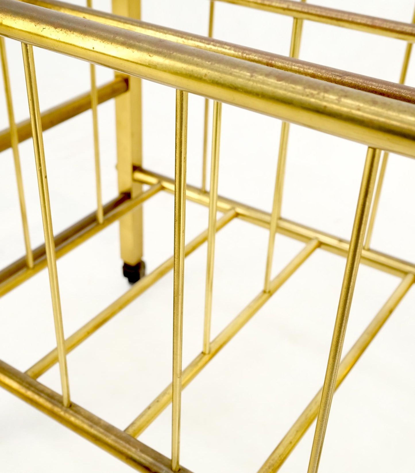EstablishedLines Solid Brass Tube Design Mid-Century Modern Magazine Stand on Casters