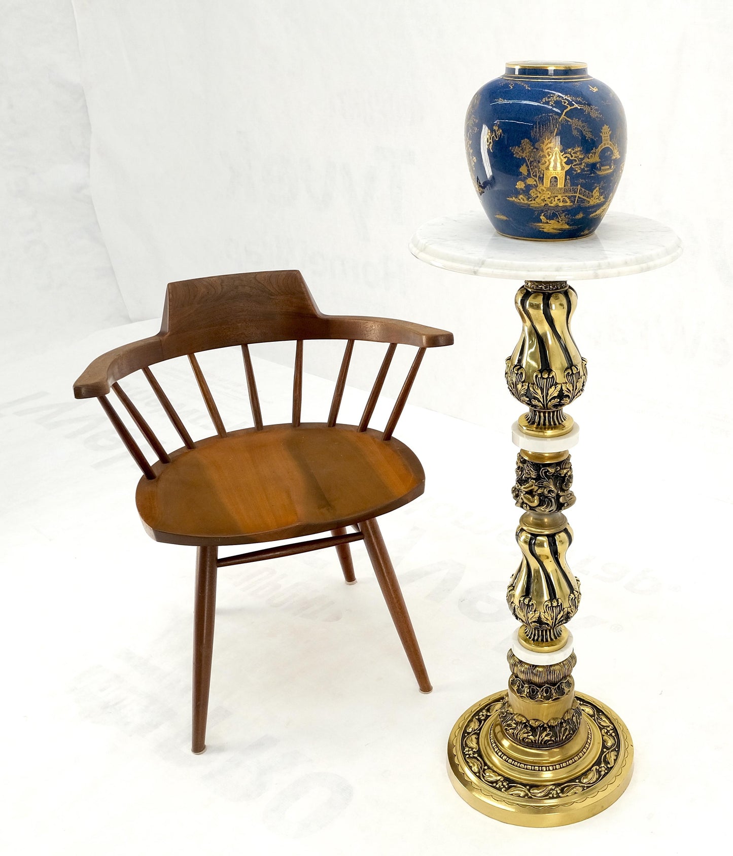 EstablishedLines Brass & Marble Decorative Ornate Round Pedestal Stand Mint!