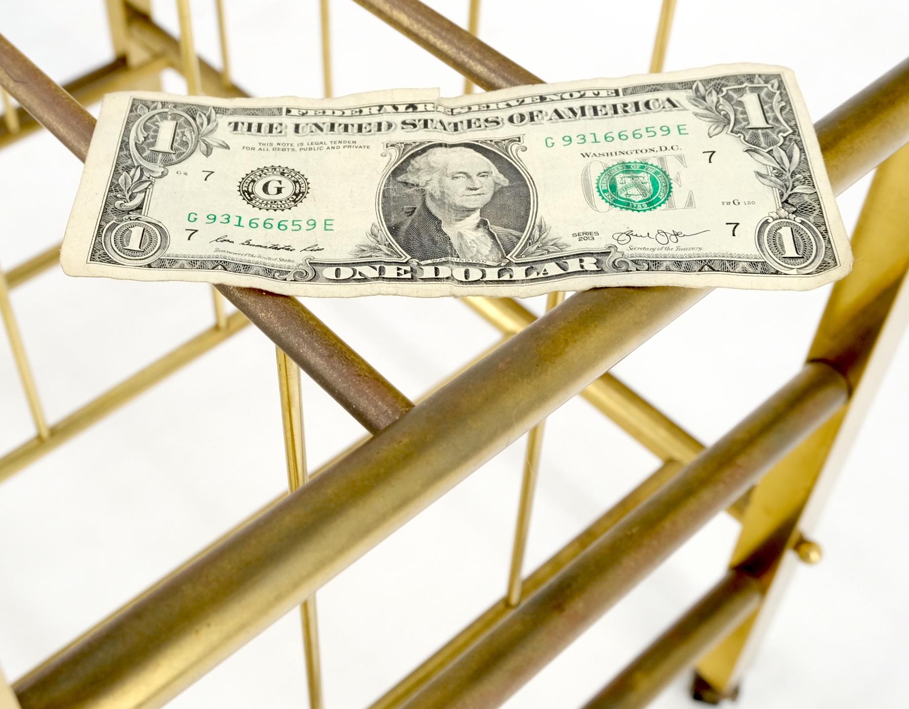 EstablishedLines Solid Brass Tube Design Mid-Century Modern Magazine Stand on Casters