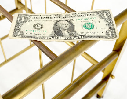 EstablishedLines Solid Brass Tube Design Mid-Century Modern Magazine Stand on Casters