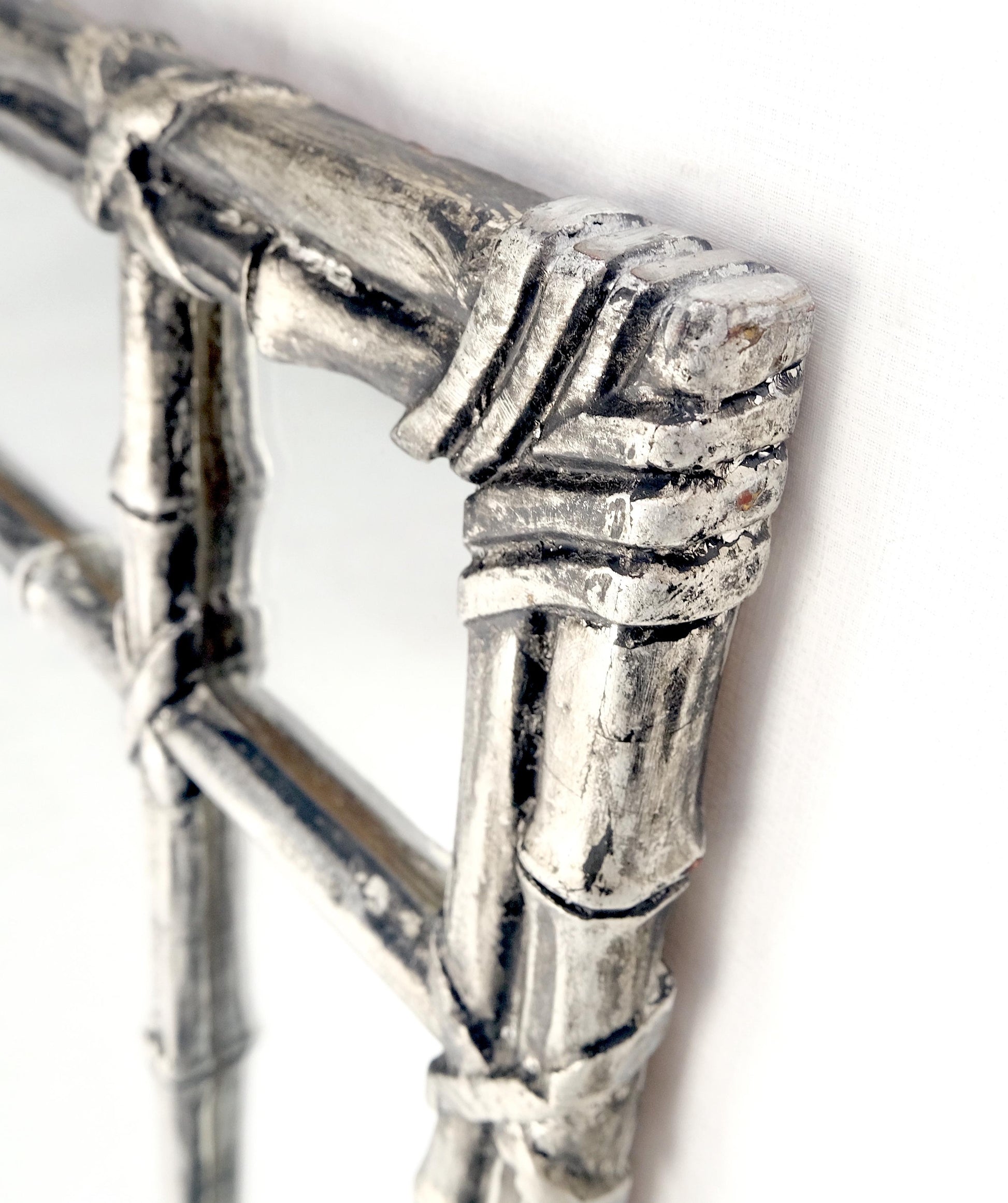 EstablishedLines Hollywood Regency Cast Aluminum Faux Bamboo Silvered Gilt Metal Rectangle Mirror