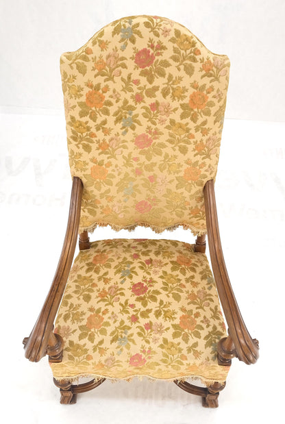 EstablishedLines long Carved Walnut Arms Tall Back Turned Legs X Base Stretcher Arm Chair MINT!