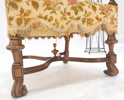 EstablishedLines long Carved Walnut Arms Tall Back Turned Legs X Base Stretcher Arm Chair MINT!