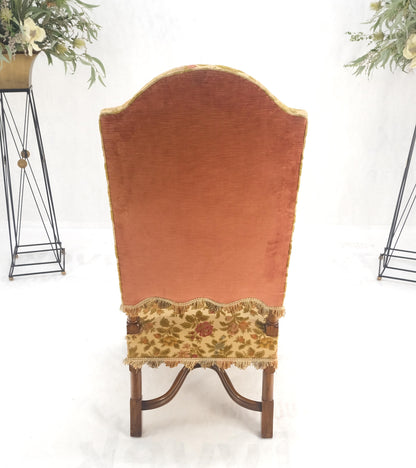 EstablishedLines long Carved Walnut Arms Tall Back Turned Legs X Base Stretcher Arm Chair MINT!