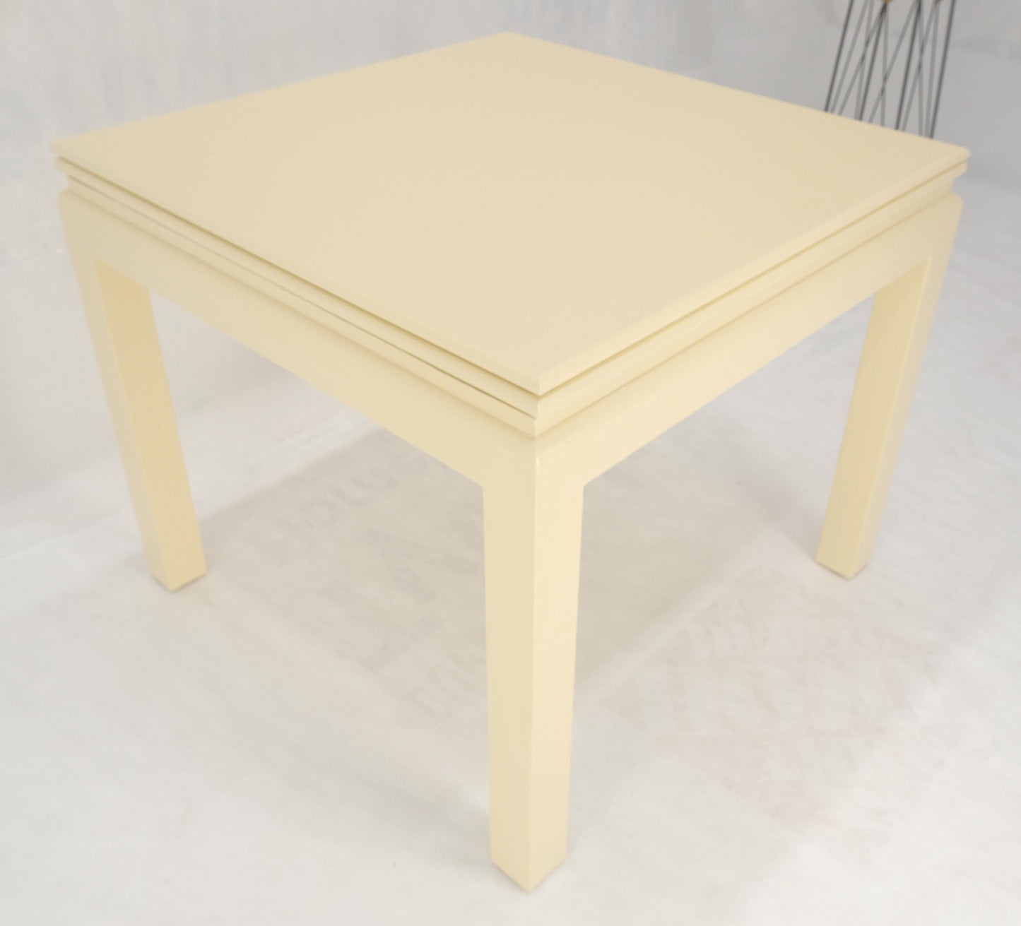 Restored Cream Beige Lacquered Cloth Square Flip Top Dining Game Table MINT!
