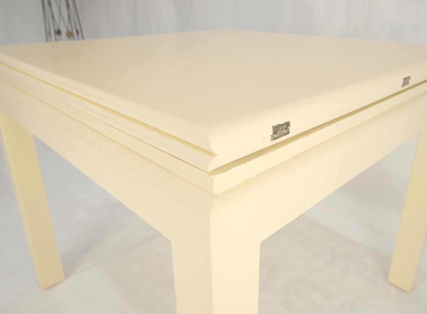 Restored Cream Beige Lacquered Cloth Square Flip Top Dining Game Table MINT!
