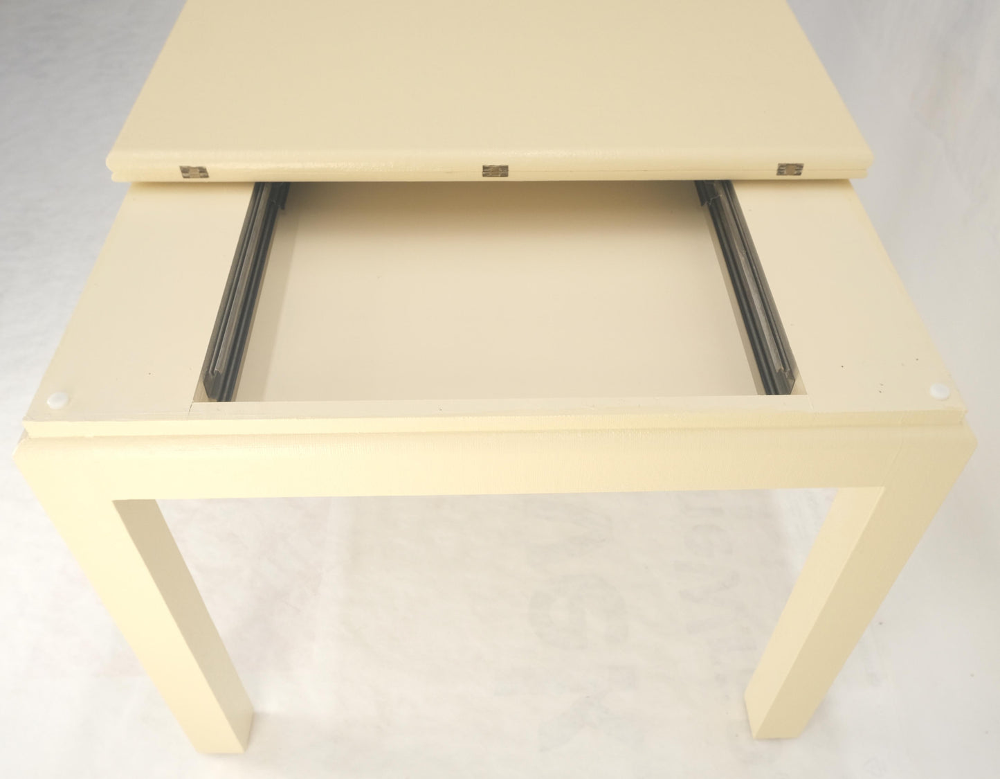 Restored Cream Beige Lacquered Cloth Square Flip Top Dining Game Table MINT!