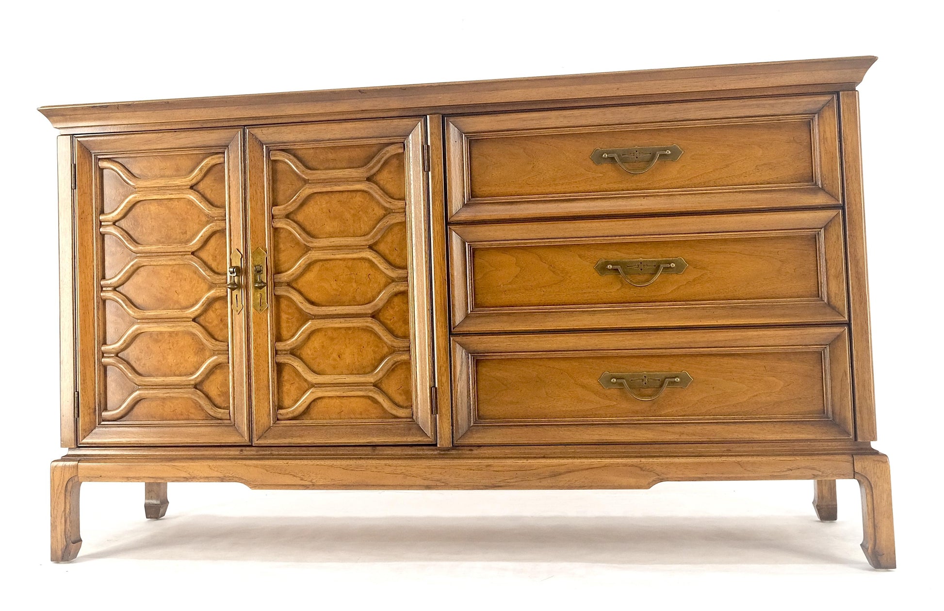EstablishedLines Shelf Two Door Compartment 3 Drawer Light Walnut Compact Dresser Credenza MINT!