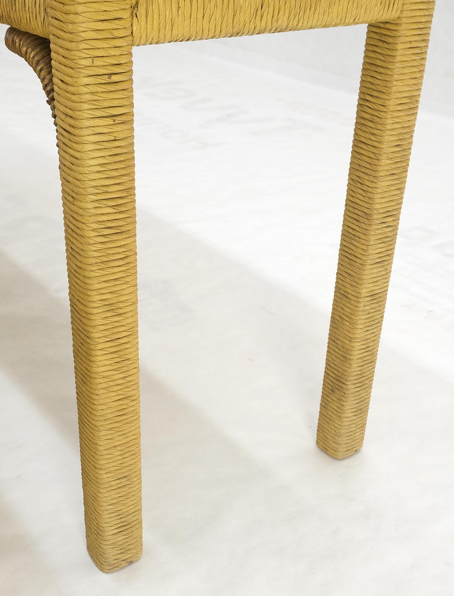 EstablishedLines Mid Century Modern Wicker Glass Top Consoel Table w/ Pair of Matching Benches