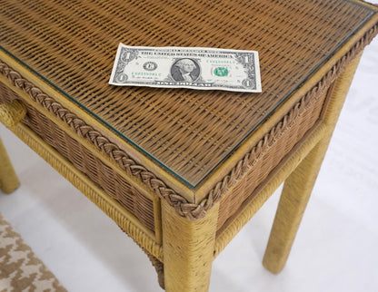 EstablishedLines Mid Century Modern Wicker Glass Top Consoel Table w/ Pair of Matching Benches