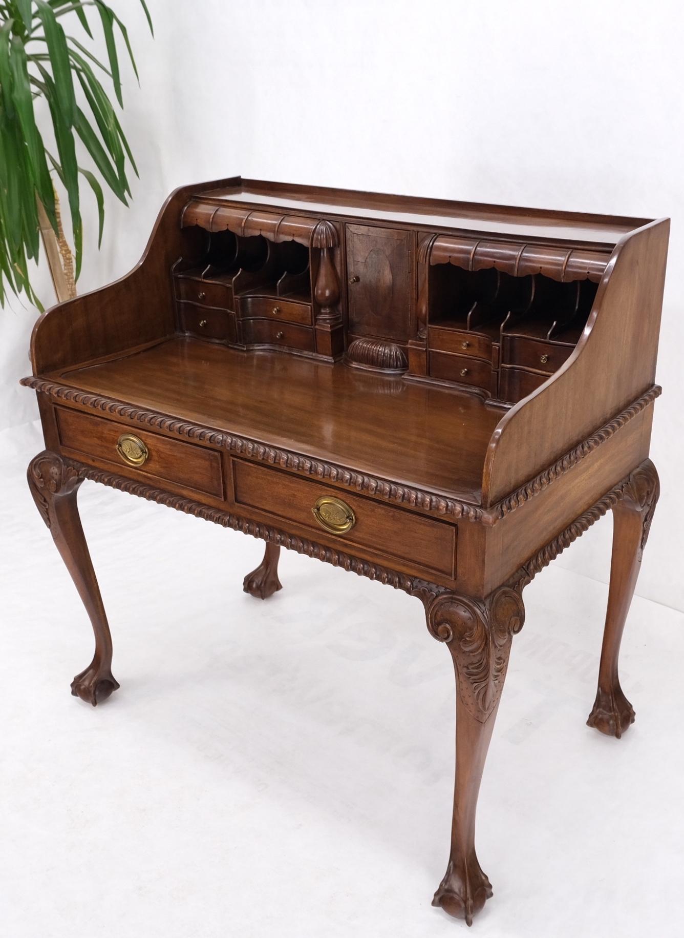 EstablishedLines Mahogany Finely Carved Ball & Claw Console Writing Table Desk Two Drawers Rope