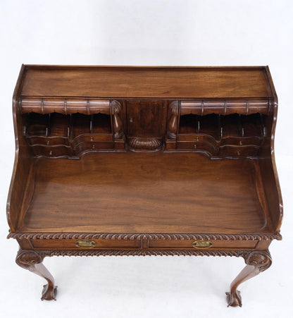 EstablishedLines Mahogany Finely Carved Ball & Claw Console Writing Table Desk Two Drawers Rope