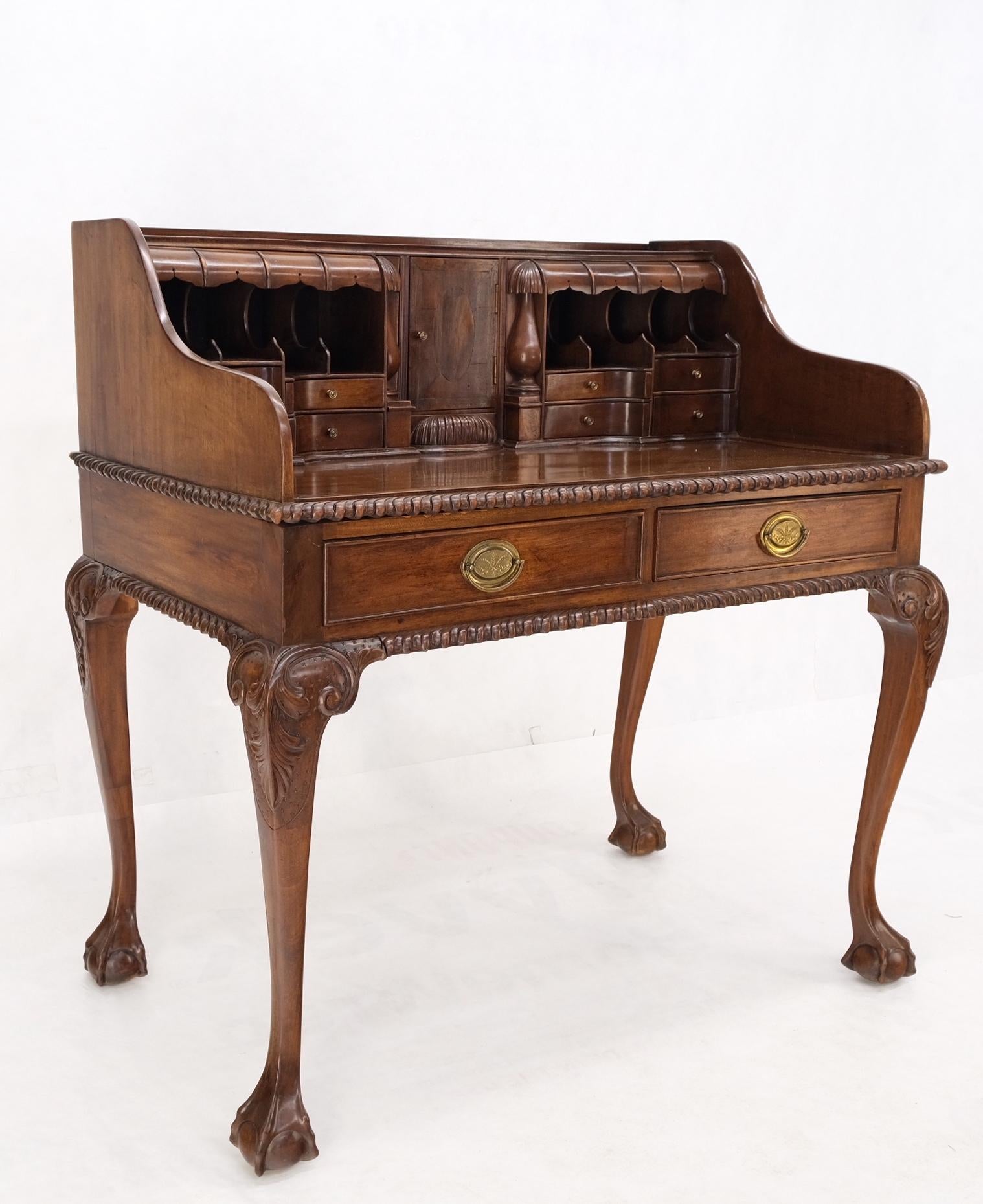 EstablishedLines Mahogany Finely Carved Ball & Claw Console Writing Table Desk Two Drawers Rope