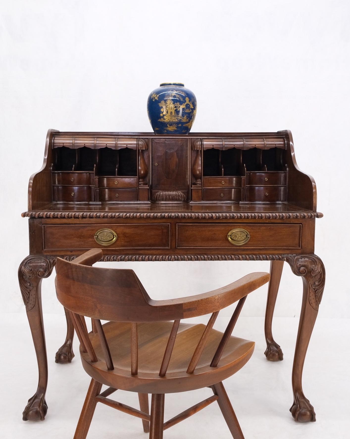 EstablishedLines Mahogany Finely Carved Ball & Claw Console Writing Table Desk Two Drawers Rope