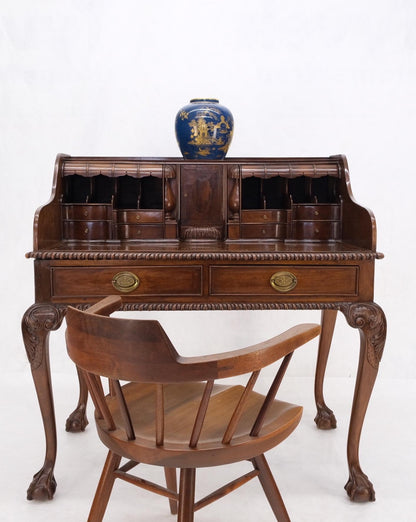 EstablishedLines Mahogany Finely Carved Ball & Claw Console Writing Table Desk Two Drawers Rope