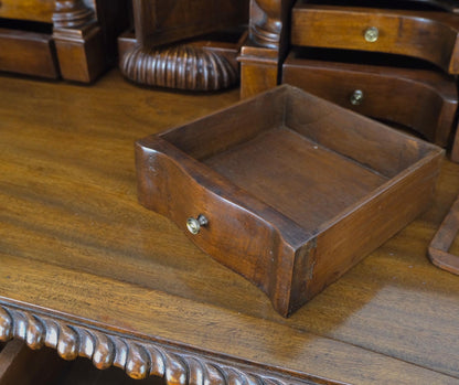 EstablishedLines Mahogany Finely Carved Ball & Claw Console Writing Table Desk Two Drawers Rope
