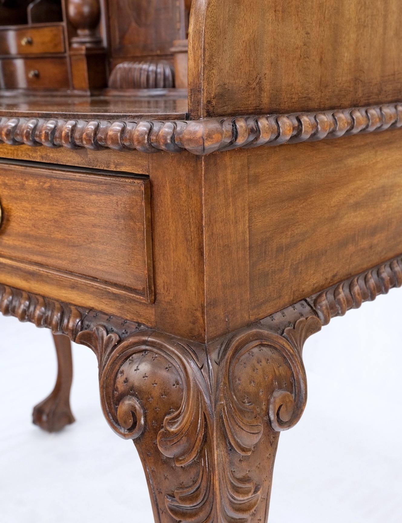 EstablishedLines Mahogany Finely Carved Ball & Claw Console Writing Table Desk Two Drawers Rope