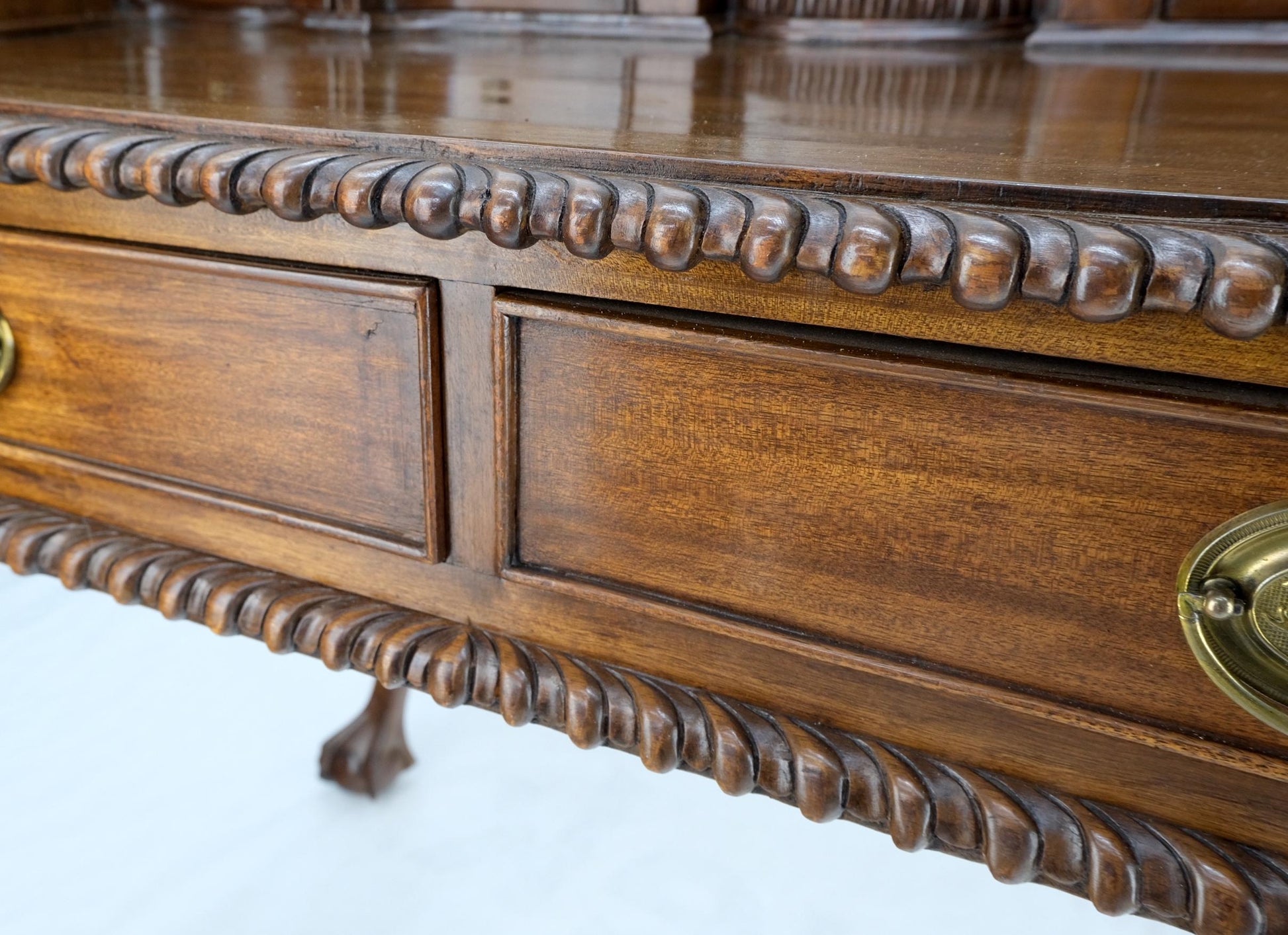 EstablishedLines Mahogany Finely Carved Ball & Claw Console Writing Table Desk Two Drawers Rope