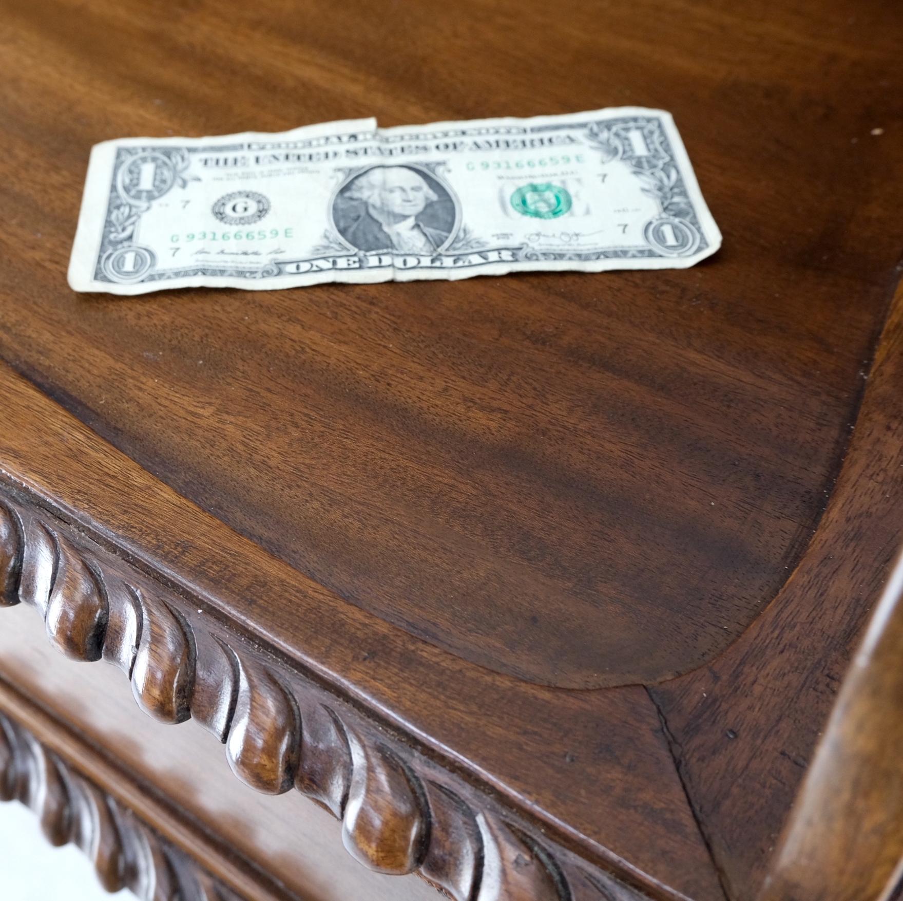 EstablishedLines Mahogany Finely Carved Ball & Claw Console Writing Table Desk Two Drawers Rope