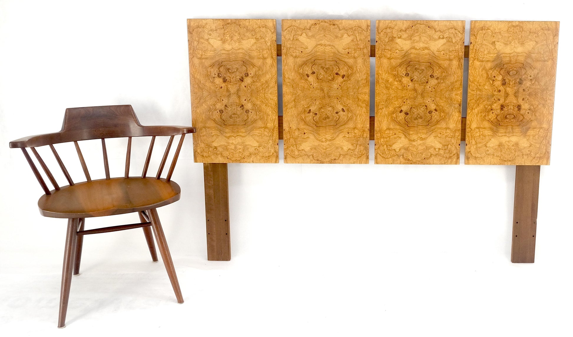 EstablishedLines Mid Century Modern Milo Baughman Full Queen Size Burl Wood Headboard Bed MINT!
