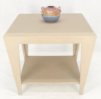 EstablishedLines Lacquered Cloth Rectangle Tapered Legs Two Tier Bottom Shelf Beige End Table