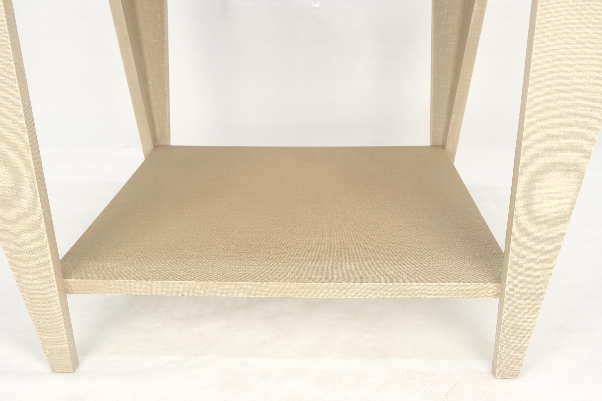 EstablishedLines Lacquered Cloth Rectangle Tapered Legs Two Tier Bottom Shelf Beige End Table