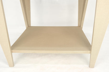 EstablishedLines Lacquered Cloth Rectangle Tapered Legs Two Tier Bottom Shelf Beige End Table