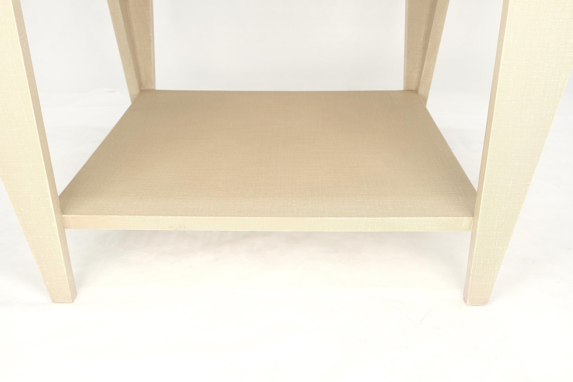 EstablishedLines Lacquered Cloth Rectangle Tapered Legs Two Tier Bottom Shelf Beige End Table