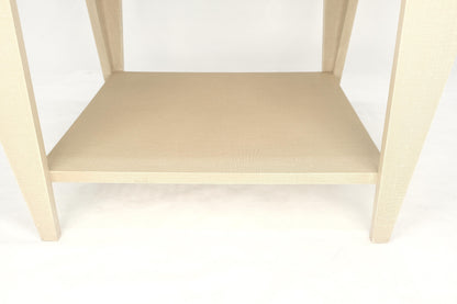 EstablishedLines Lacquered Cloth Rectangle Tapered Legs Two Tier Bottom Shelf Beige End Table