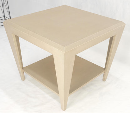 EstablishedLines Lacquered Cloth Rectangle Tapered Legs Two Tier Bottom Shelf Beige End Table