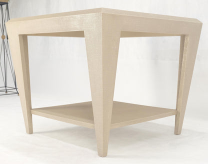 EstablishedLines Lacquered Cloth Rectangle Tapered Legs Two Tier Bottom Shelf Beige End Table
