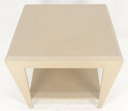 EstablishedLines Lacquered Cloth Rectangle Tapered Legs Two Tier Bottom Shelf Beige End Table