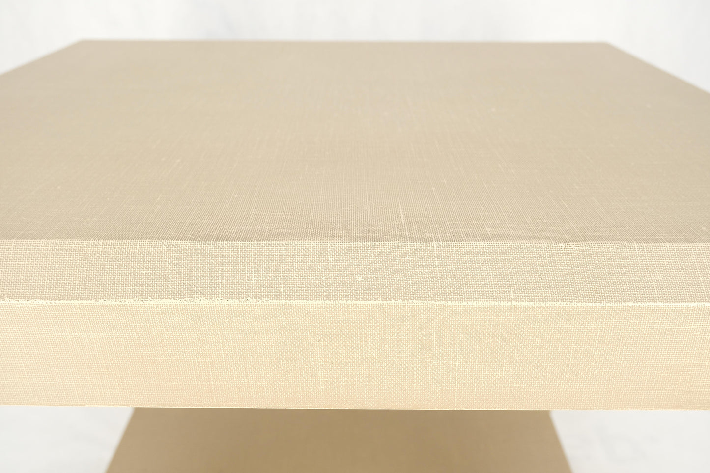 EstablishedLines Lacquered Cloth Rectangle Tapered Legs Two Tier Bottom Shelf Beige End Table