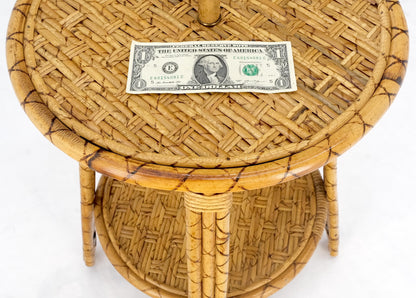 EstablishedLines Bamboo Rattan c1970s 4 Legged Two Tier Round Side Table Floor Lamp MINT!