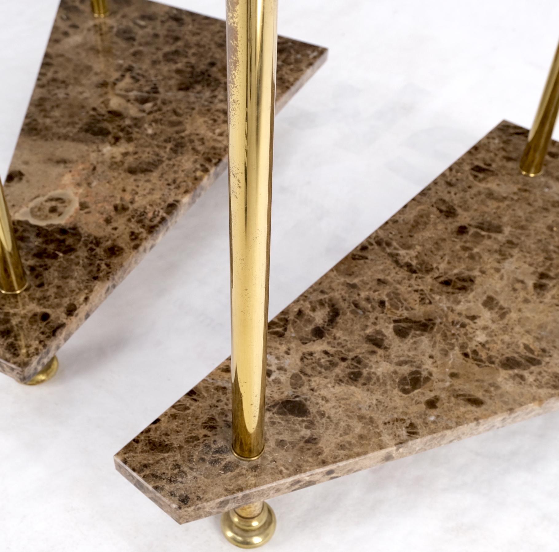 EstablishedLines Pair Polished Brass Marble Trapezoid Two Tier Side End Tables Night Stands Mint